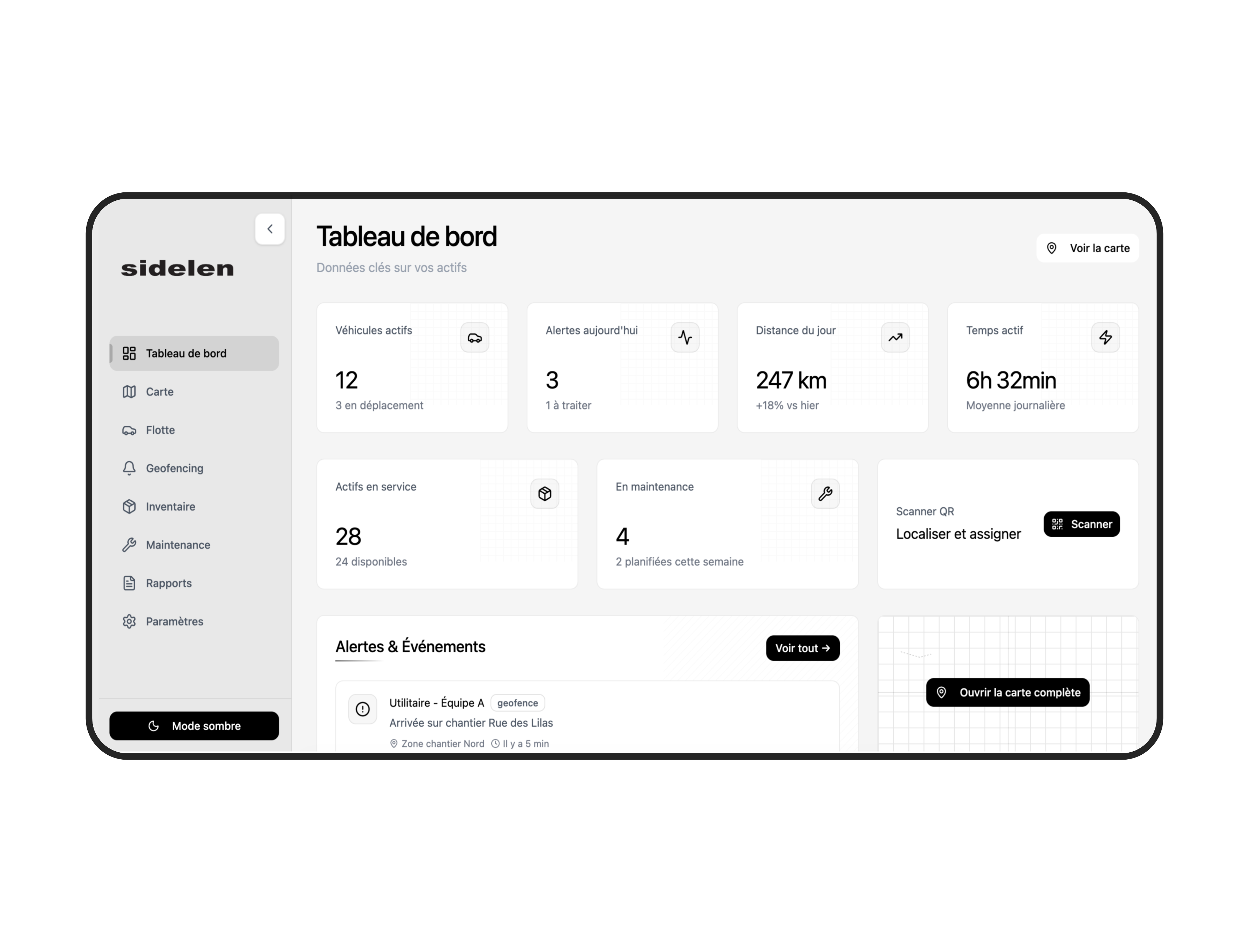 Tableau de bord Sidelen